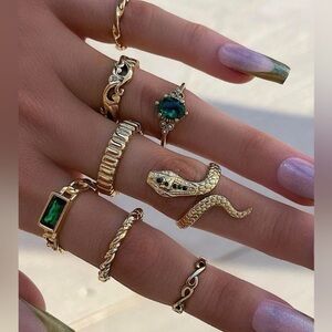 14k Gold Plated 8pc Snake Midi Ring Set